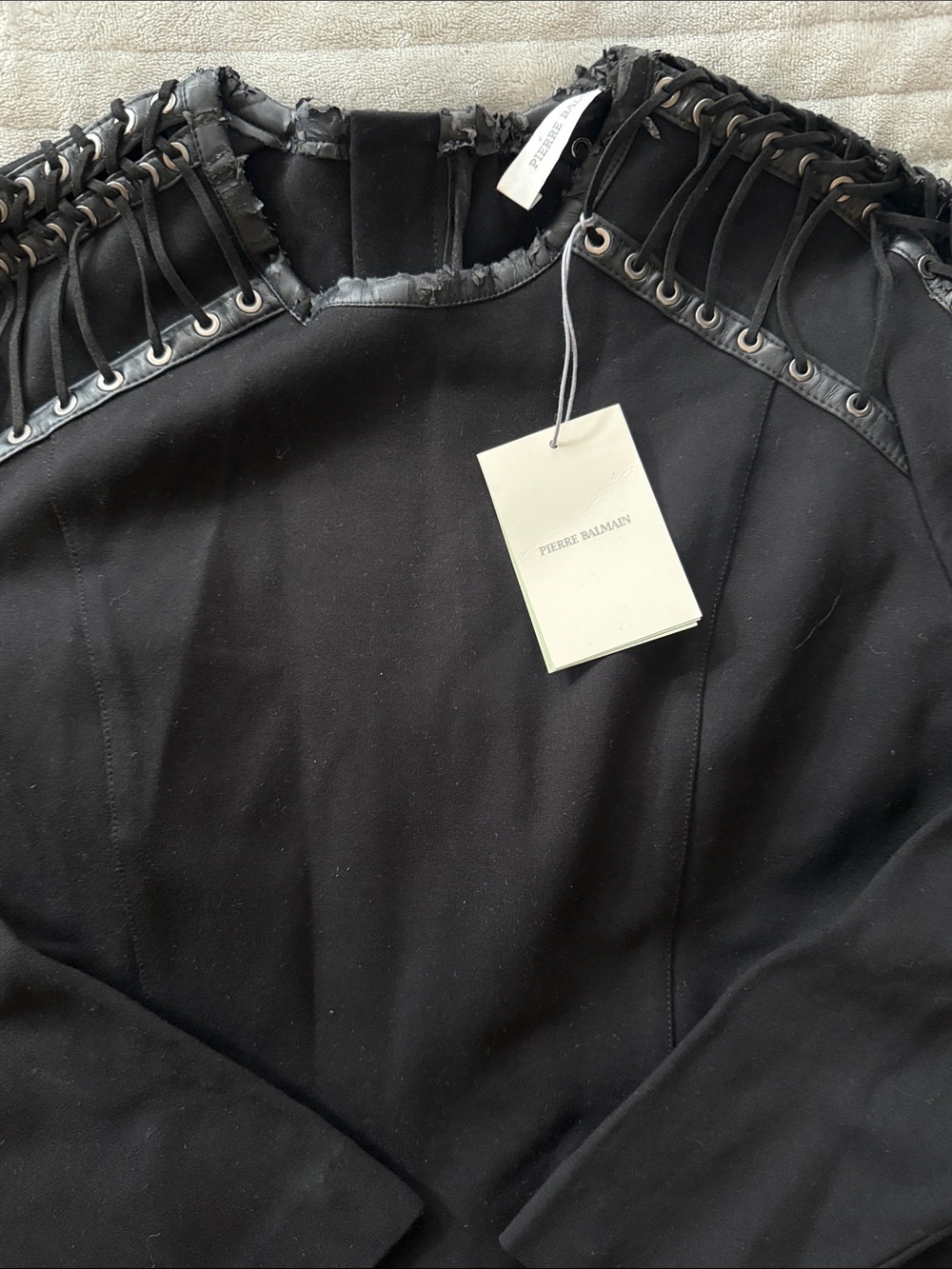 Pierre Balmain Black Lace-Up Shoulder dress